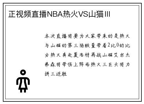 正视频直播NBA热火VS山猫Ⅲ