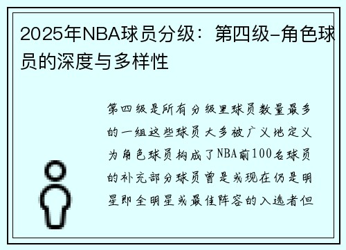 2025年NBA球员分级：第四级-角色球员的深度与多样性